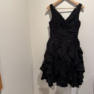 Sz EU 38 US 6 Chic Star Little Black Ruffled Dress V-Neck Full Skirt Prom Party